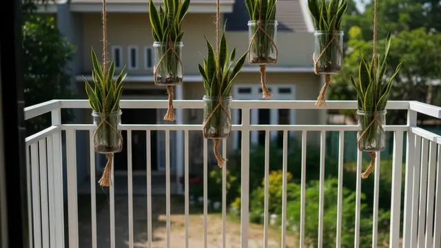 Model Balkon Rumah Sejuk dengan Tanaman Tahan Panas. AI
