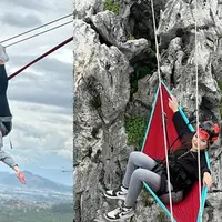 Potret Nathalie Holscher naik tebing Gunung Hawu (sumber: Instagram/nathalieholscher)