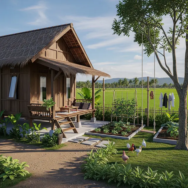 9 Contoh Rumah 1 Lantai di Kampung dengan Backyard Nyaman Buat Keluarga, Hunian Sejuk