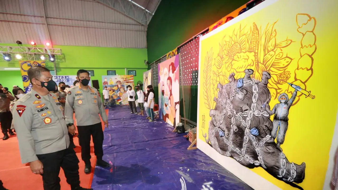 Bhayangkara Mural Festival 2021 digelar Polda Jatim, memperebutkan Piala Kapolri baru pertama kali dilaksanakan.