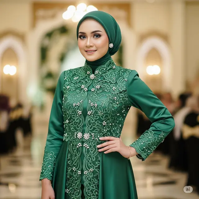 Gamis Full Renda di Panel Depan
