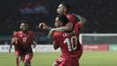 Striker Timnas Indonesia, Beto Goncalvez, merayakan gol yang dicetaknya ke gawang Taiwan pada laga Grup A Asian Games di Stadion Patriot, Jawa Barat, Minggu (12/8/2018). Indonesia menang 4-0 atas Taiwan. (Bola.com/Vitalis Yogi Trisna)