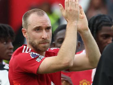 Christian Eriksen telah resmi meninggalkan Manchester United pada akhir musim 2024/2025. Ia adalah satu-satunya nama di daftar ini yang pernah tampil sebagai starter di final Liga Champions. (AFP/Darren Staples)