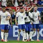 Timnas Prancis rayakan gol ke gawang Austria pada lanjutan Euro 2024. (OZAN KOSE / AFP)