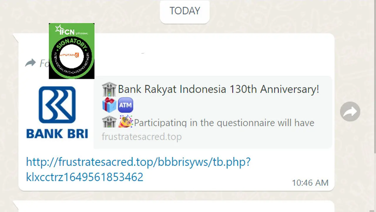 Cek Fakta Liputan6.com mendapati informasi pembagian uang Rp 3 juta dalam rangka ulang tahun BRI ke-130