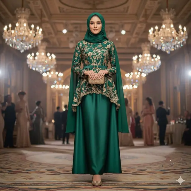 Gamis Brokat Kombinasi Satin Premium