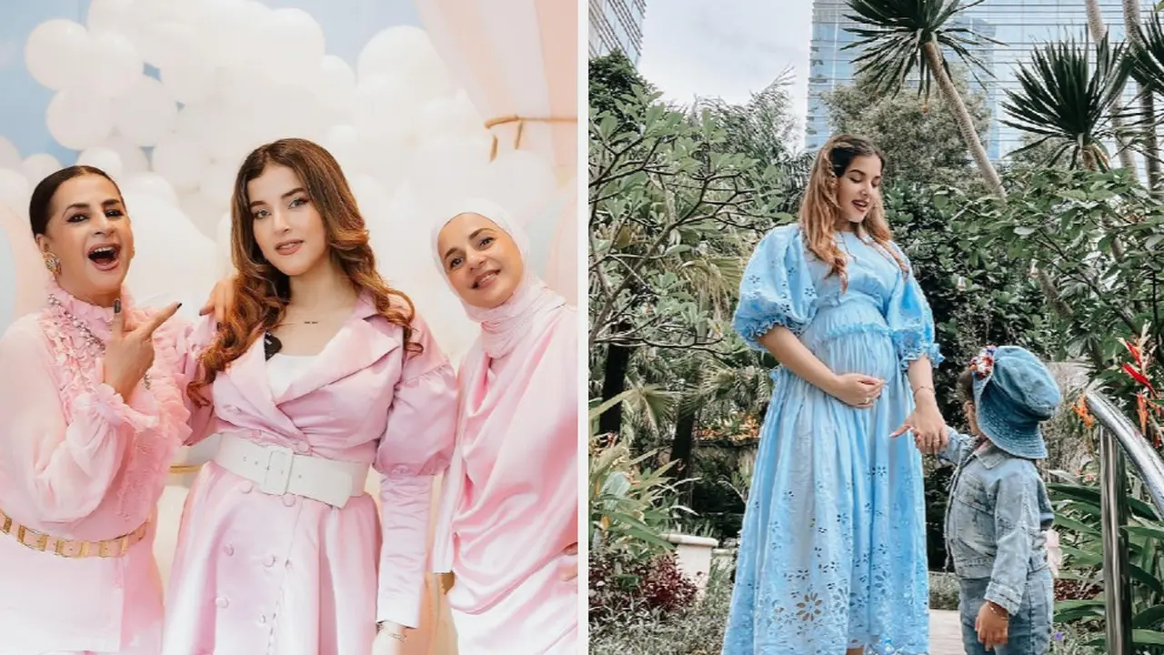 Inspirasi Baju Hamil Tasya Farasya dalam Balutan Dress Pink dan Biru