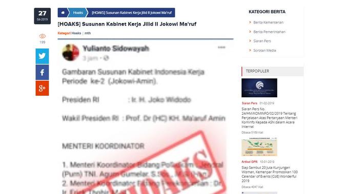 [Cek Fakta] Rancangan susunan Kabinet Kerja Periode 2 beredar, benarkah?