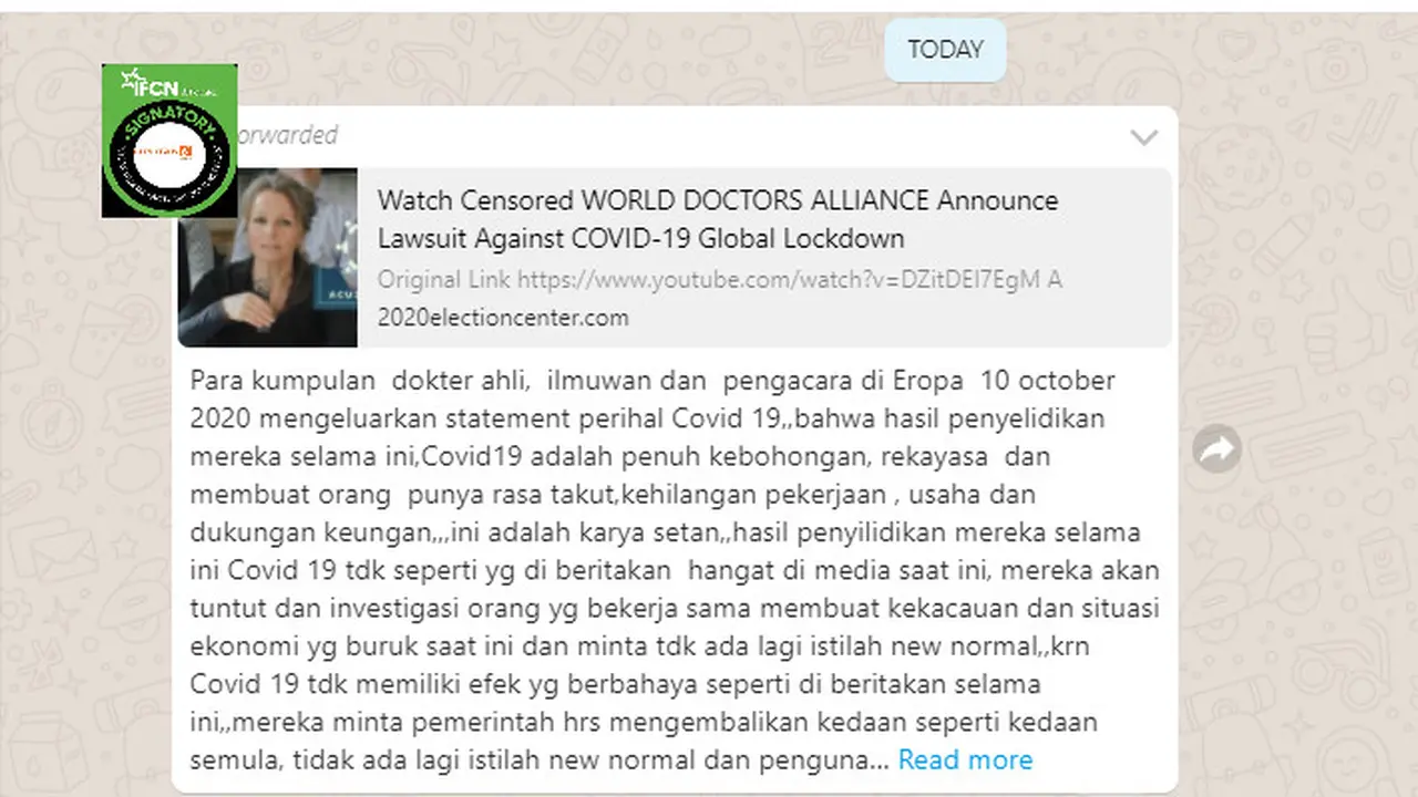 Penelusuran Penyataan Perkumpulan Dokter Eropa Covid-19 Tak Berbahaya