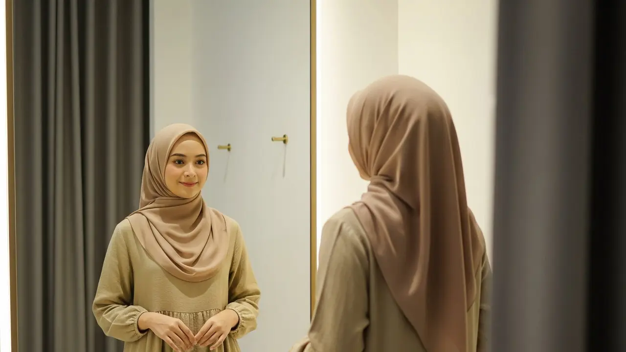 Midi Dress Muslim Kombinasi Linen Nyaman untuk Sehari-hari