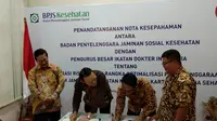 BPJS Kesehatan menggandeng Ikatan Dokter Indonesia (IDI) guna melakukan riset untuk pelayanan kesehatan dasar. (Foto: Giovani Dio Prasasti/Liputan6.com)