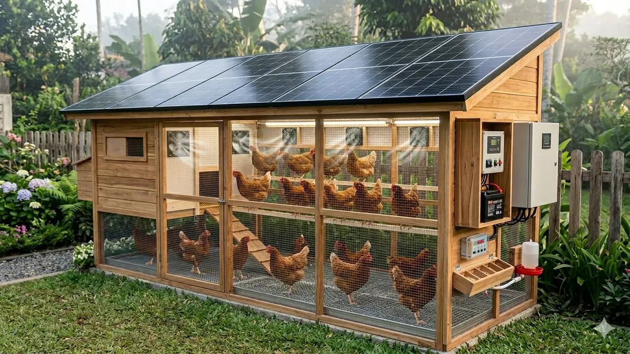Desain Kandang Ayam dengan Panel Surya Mini. Gemini