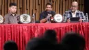 Kedua cabang olahraga tersebut akan dipertandingkan dalam empat kelas di masing-masing cabang. Tampak dalam foto, Ketua Umum Interdisciplinary Combat Council (ICC), Suwardi (tengah) memberi keterangan terkait NEX Road to Champion di SCTV Tower, Jakarta, Selasa (7/4/2026). (Bola.com/Abdul Aziz)