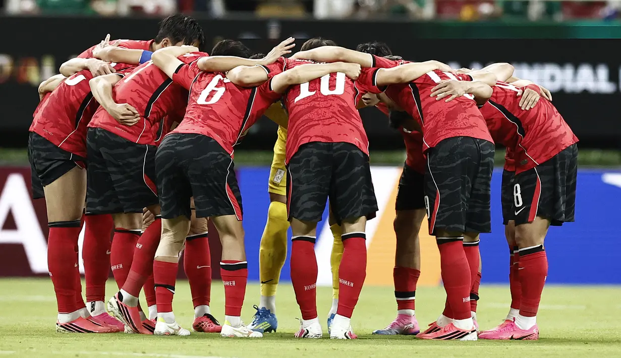 Timnas Korea Selatan pada laga perdana di Piala Dunia 2026 saat melawan Republik Ceko di Estadio Guadalajara, Meksiko, Jumat (12/6/2026) pagi WIB. (AFP/Ulises Ruiz)