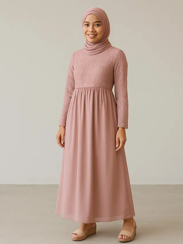 Model Gamis Brokat Warna Dusty Pink/ Ilustrasi gambar oleh AI
