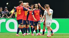 Selebrasi pemain Spanyol merayakan gol Mikel Oyarzabal ke gawang Austria di babak 32 besar Piala Dunia 2026 (AFP)