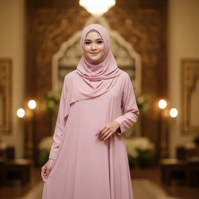 Bahan Gamis Polos yang Adem dan Jatuh untuk Kondangan 2025 (Image by Gemini AI)
