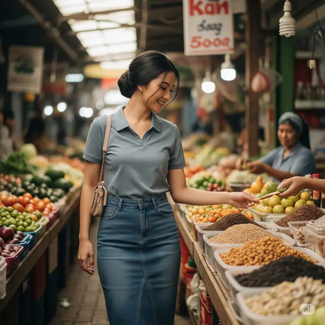 Inspirasi Outfit Ibu-Ibu ke Pasar yang Tidak Pasaran. Foto: Gemini