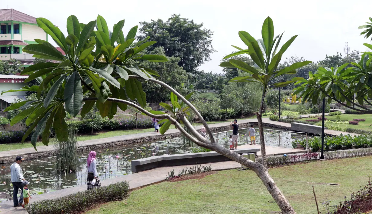 Warga berjalan-jalan di kawasan Taman Piknik, Jakarta, Minggu (20/1). Taman seluas 1 hektar di Jalan Manunggal II, Cipinang Melayu, Jakarta Timur ini menjadi salah satu taman baru milik Pemprov DKI Jakarta untuk warga. (Liputan6.com/Helmi Fithriansyah)