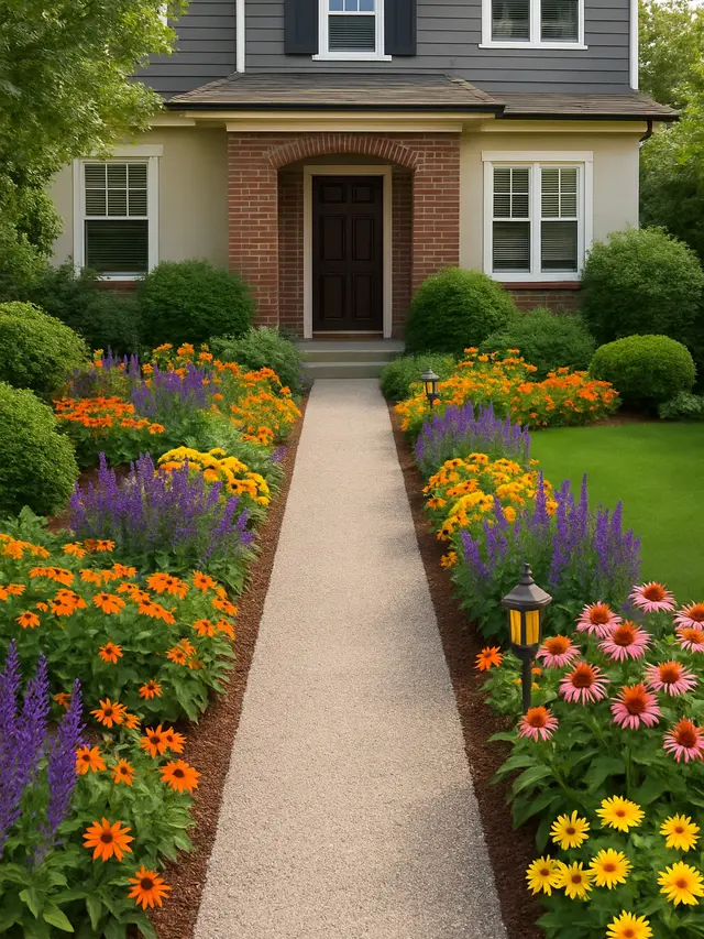 Model Kebun Sederhana di depan Rumah 2 Lantai dengan Lahan Sempit (Image by ChatGPT)