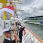 KRI Bima Suci tiba di Warnow Kanal Warnemunde, Rostock, Jerman, sebagai tamu kehormatan di ajang Hansel Sail 2023. Foto:&nbsp;Dinas Penerangan&nbsp;Angkatan&nbsp;Laut.