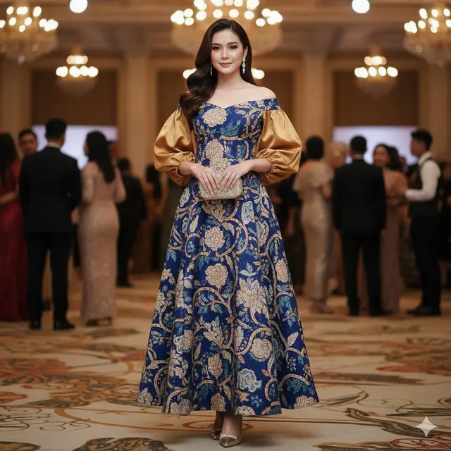 Model Long Dress Batik Kombinasi Satin yang Lagi Tren