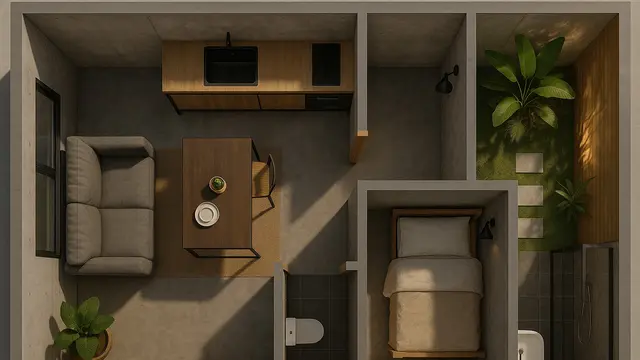Desain Rumah Tipe 21 dengan Taman Belakang Kecil