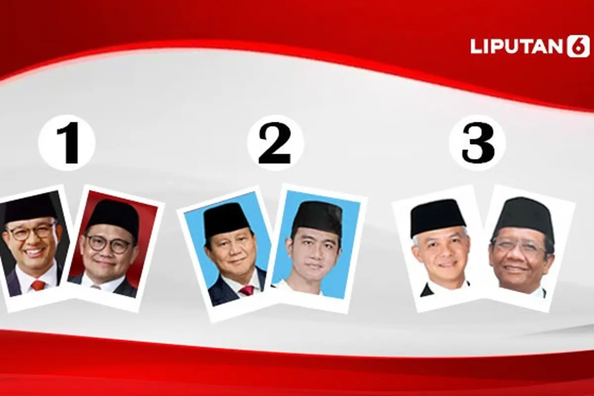 Banner Nomor Urut Pasangan Calon Presiden dan Wakil Presiden di Pemilu 2024. (Liputan6.com/Gotri/Abdillah)