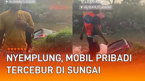 VIDEO: Nyemplung, Mobil Pribadi Tercebur di Sungai