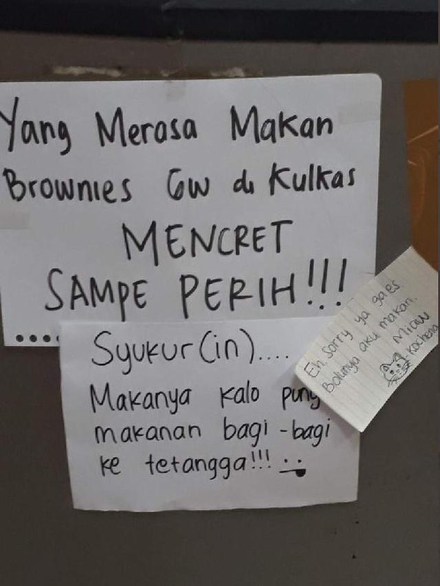 6 Tulisan Sindir Anak Kos yang Ambil Makanan Tanpa Izin Ini Bikin Senyum Miris