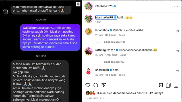 Irfan Hakim Bocorkan DM dari Teman Pria sang Putri yang Minta Izin untuk Main ke Rumah: Saya Suka Kamu Sopan
