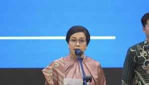 Sri Mulyani dalam sambutannya di acara Serah Terima Jabatan Menkeu di Kementerian Keuangan, Jakarta (9/9/2025). (Foto: Liputan6.com/Tira Santia)