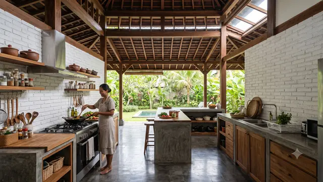 Desain Dapur Terbuka yang Teduh Saat Kemarau