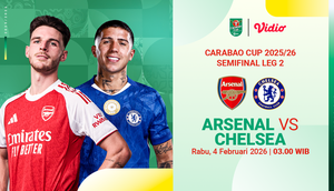 Nonton Live Streaming Carabao Cup 2025/26 Semifinal Leg Kedua: Arsenal vs Chelsea, Tayang di Vidio.