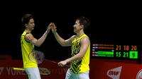 The Minions-julukan Marcus/Kevin mengalahkan pasangan Denmark, Kim Astrup/Anders Skaarup Rasmussen dengan skor 21-15, 18-21, 21-9. (Dok. PBSI)