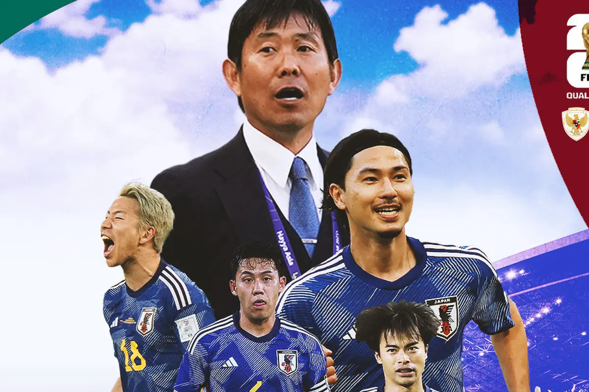 Kualifikasi Piala Dunia 2026 Zona Asia - Ilustrasi Pelatih Haijme Moriyasu dengan pemain Timnas Jepang