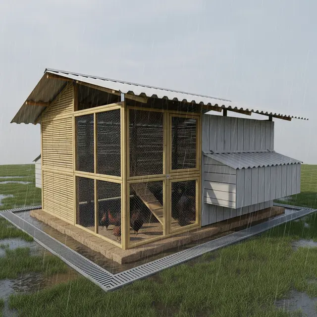 Desain Kandang Ayam agar Tidak Becek saat Hujan (Image by Gemini AI)