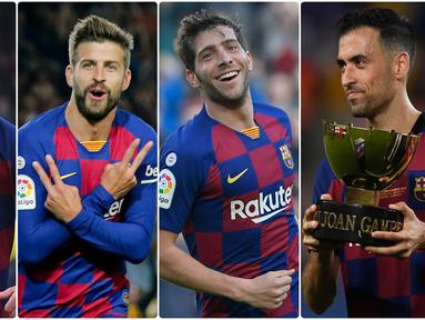 Akademi Barcelona banyak menghasilkan pemain bintang bertalenta di dunia sepak bola. Lionel Messi menjadi salah satu hasil akademi Barcelona dan masih setia bersama Blaugrana. Berikut 5 pemain jebolan akademi Barcelona yang Masih Setia di Camp Nou. (kolase foto AFP)