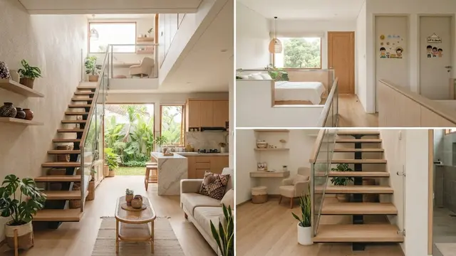 Desain rumah kecil dengan kamar di lantai atas dan cocok untuk keluarga berkarier model dengan kamar utama dan kamar anak