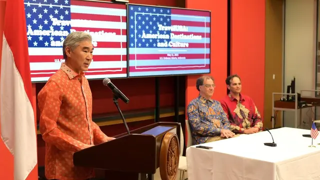 Dubes Sung Y. Kim dalam acara peluncuran program “TravelUSA: American Destinations and Culture” yang akan berlangsung selama setahun.