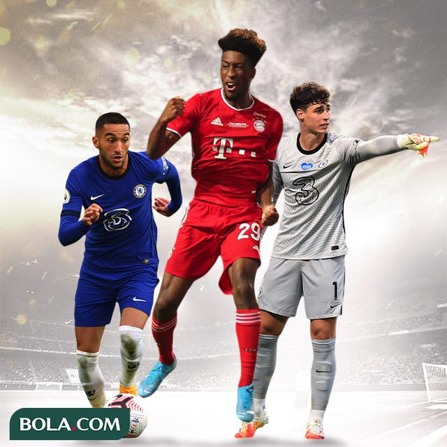 Ilustrasi - Hakim Ziyech, Kingsley Coman, Kepa Arrizabalaga