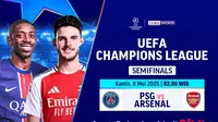 Saksikan siaran langsung big match semifinal Liga Champions: PSG vs Arsenal di Vidio. Dukung tim kalian yang berlaga di semifinal Liga Champions 2024/25 antara PSG vs Arsenal di pekan ini hanya di Vidio. (sum. doc. vidio.com)
