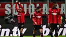 Menang 4-2 di leg pertama menjadi modal penting bagi AC Milan yang akan menjalani laga tandang leg kedua 16 Besar Liga Europa 2023/2024 di kandang SK Slavia Praha, pekan depan. (GABRIEL BOUYS/AFP)