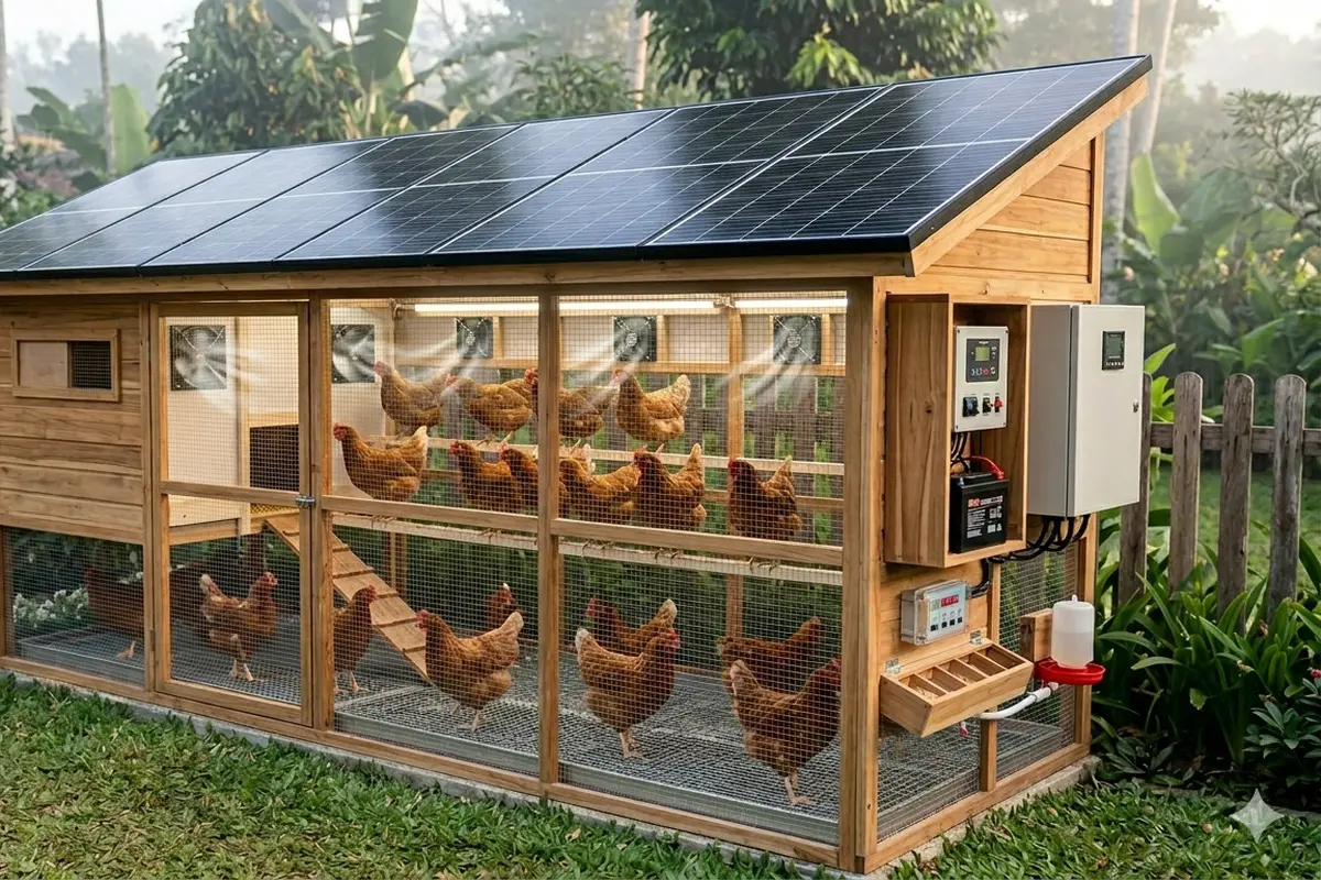 Desain Kandang Ayam dengan Panel Surya Mini. Gemini