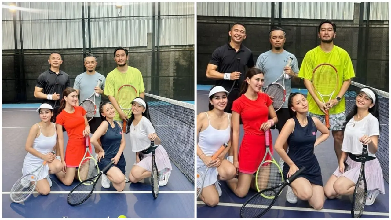 Syahnaz Sadiqah dan Jeje Govinda terlihat latihan tenis bersama Valerie Tifanka, Nisya Ahmad, Andhika Rosadi dkk pada Minggu 9 Jui 2023 (Foto: instagram valtifanka/dinihanipahm)