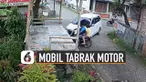 video pengemudi mobil tabrak motor di belokan gang terekam kamera CCTV. Beruntungnya pengendara motor itu masih bisa berdiri dan ditolong oleh pengemudi mobil.