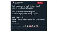 Perbedaan Komentar Anak Instagram, Twitter dan Facebook (Twitter: @radenrauf)