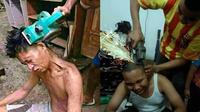 Aksi kaspter cukur rambut pakai alat nyeleneh (Sumber: Instagram/sukijan.id)