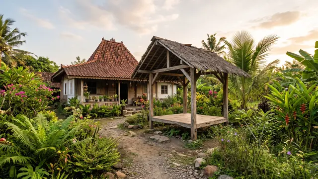 Rumah Kampung dengan Gazebo di Tengah Halaman