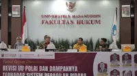 Sejumlah pihak dalam FGD Fakultas Hukum Universitas Hasanuddin (Unhas) Makassar meminta agar revisi UU Polri ditunda.